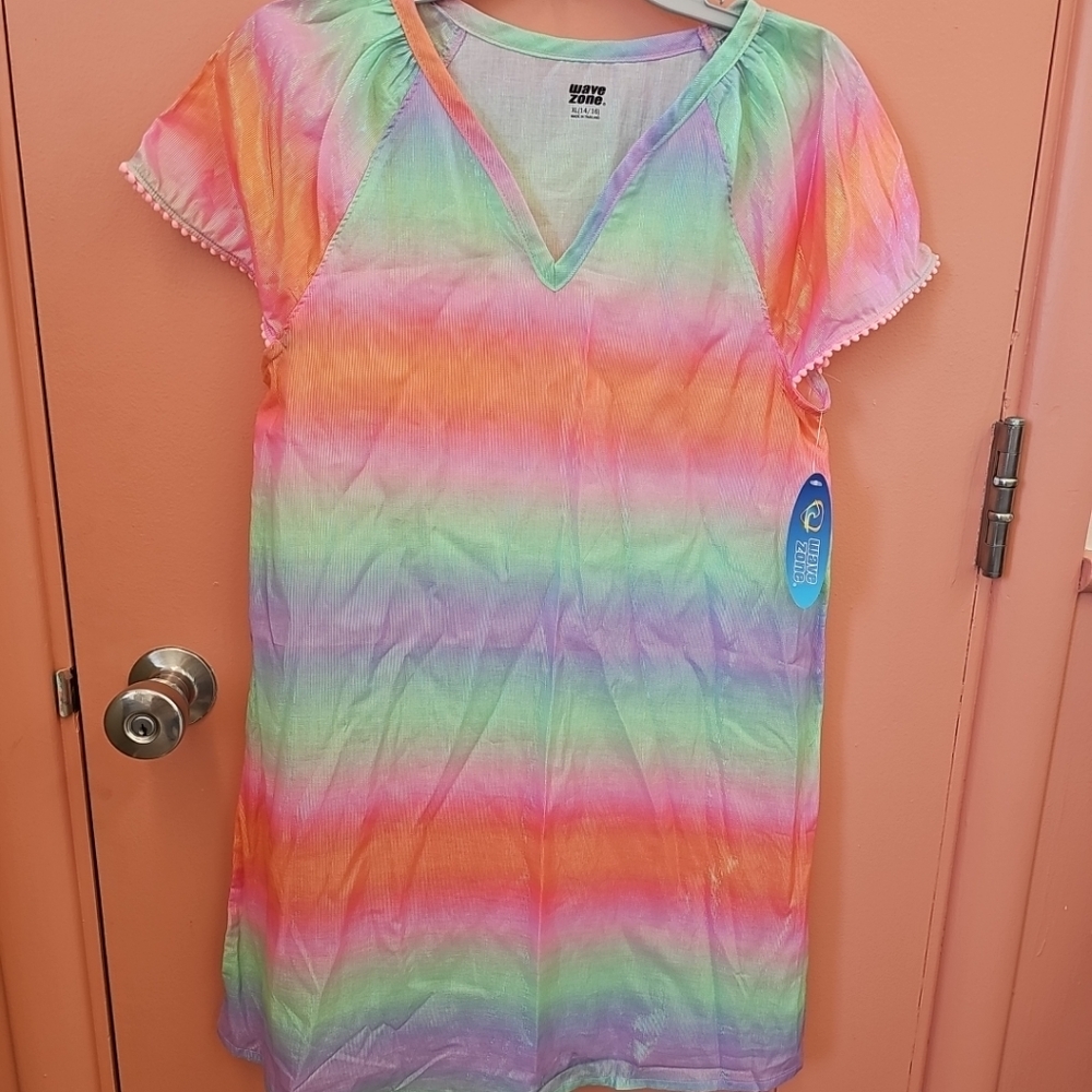 NWT Wave Zone Girls XL(14/16) Swimsuit Cover Metallic Rainbow Beach Dress